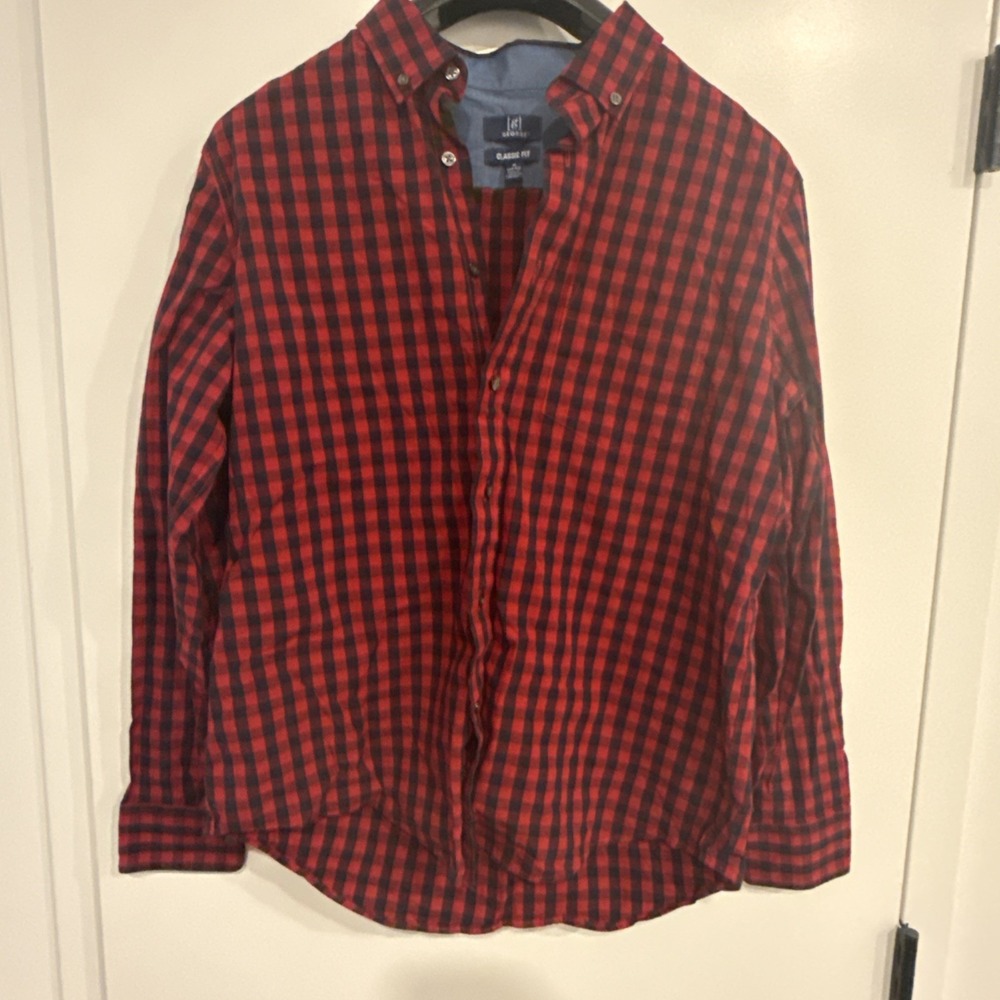 George Button Up Shirt Mens Medium 38-40 Red Short Sleeve Classic Fit Plaid